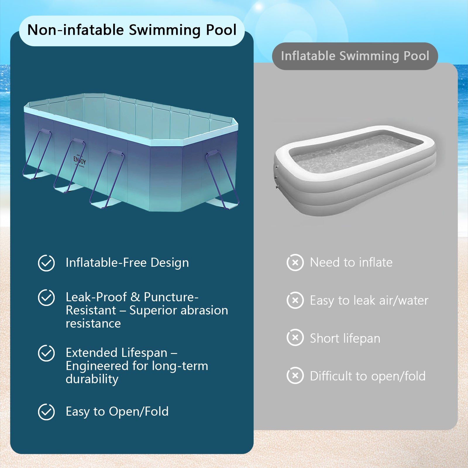 2.6m-3m Foldable Non-Inflatable Kids and Adults Outdoor Swimming Pool 
Summer Water Party Large Family Pool