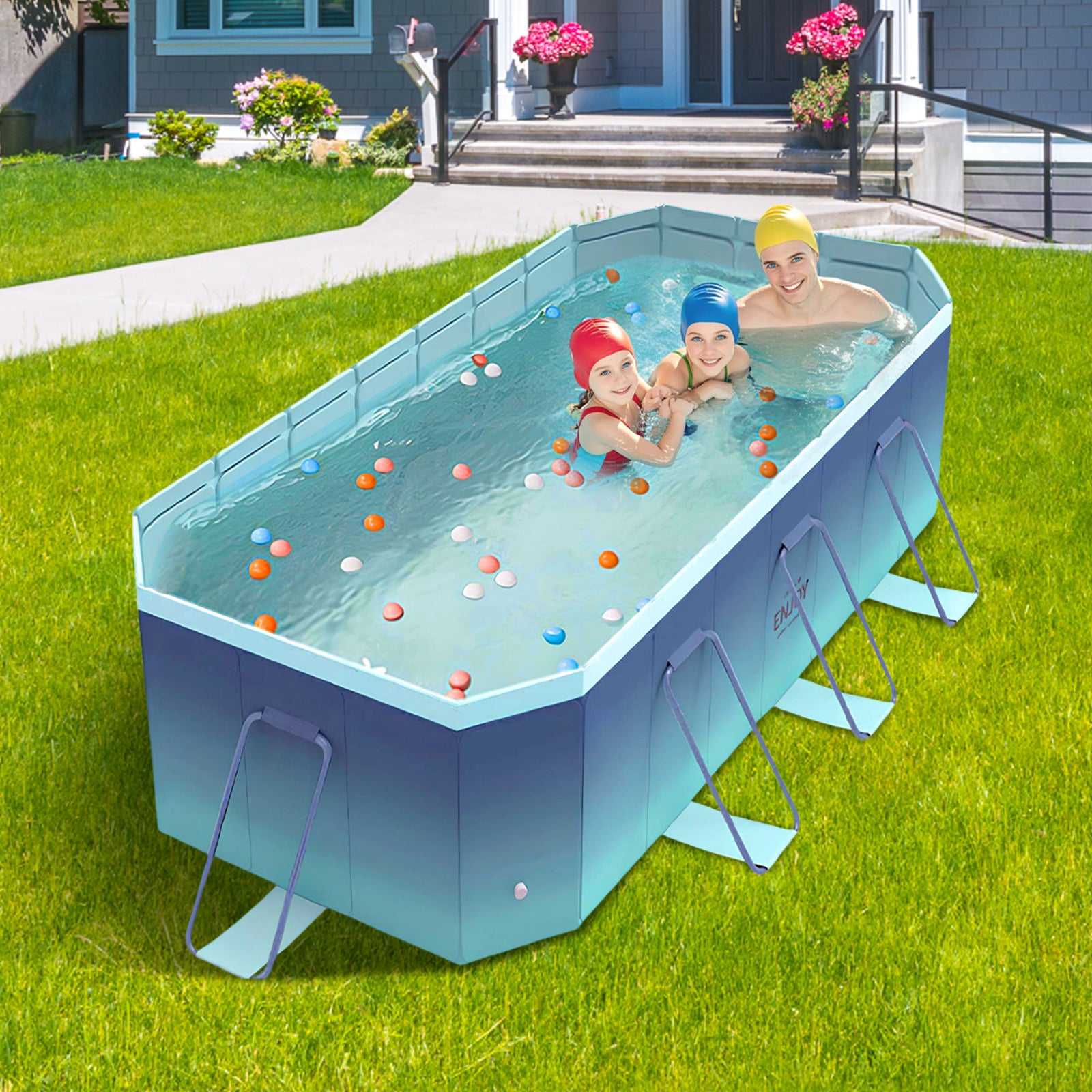 2.6m-3m Foldable Non-Inflatable Kids and Adults Outdoor Swimming Pool 
Summer Water Party Large Family Pool