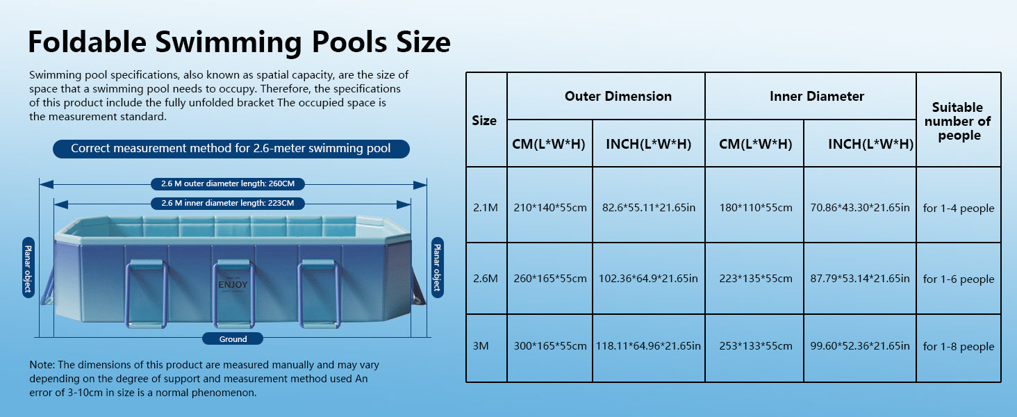 2.6m-3m Foldable Non-Inflatable Kids and Adults Outdoor Swimming Pool 
Summer Water Party Large Family Pool