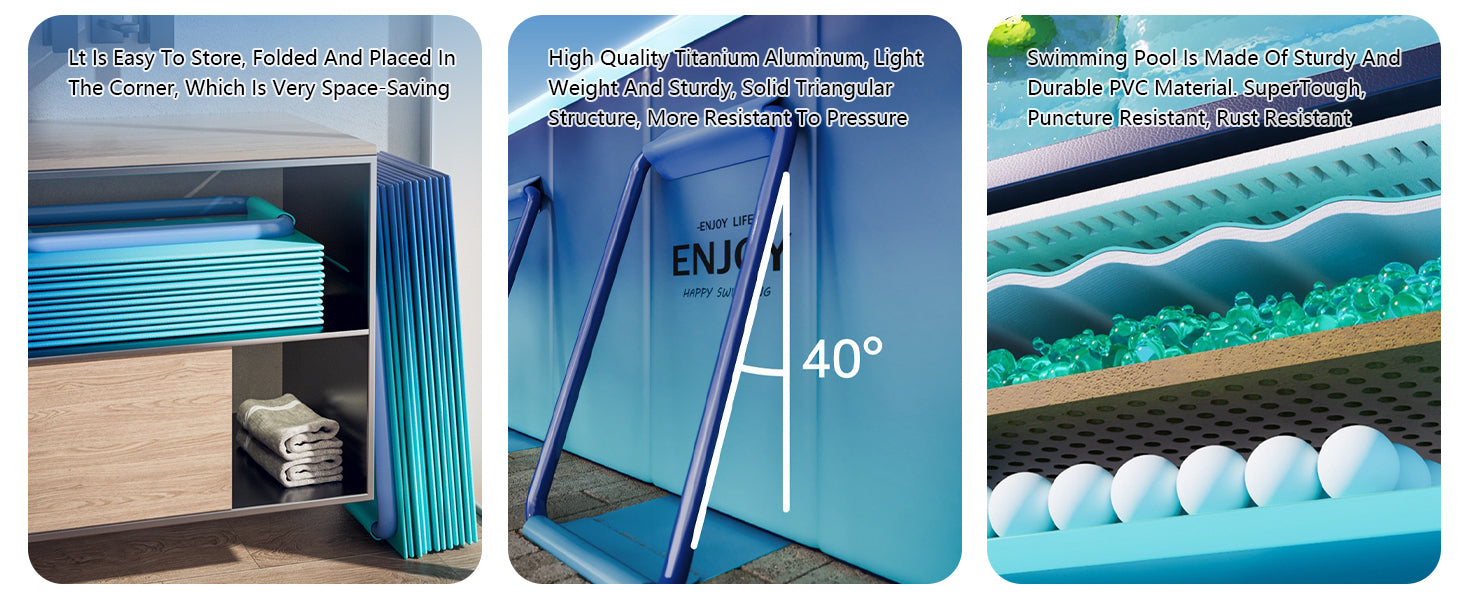 2.6m-3m Foldable Non-Inflatable Kids and Adults Outdoor Swimming Pool 
Summer Water Party Large Family Pool