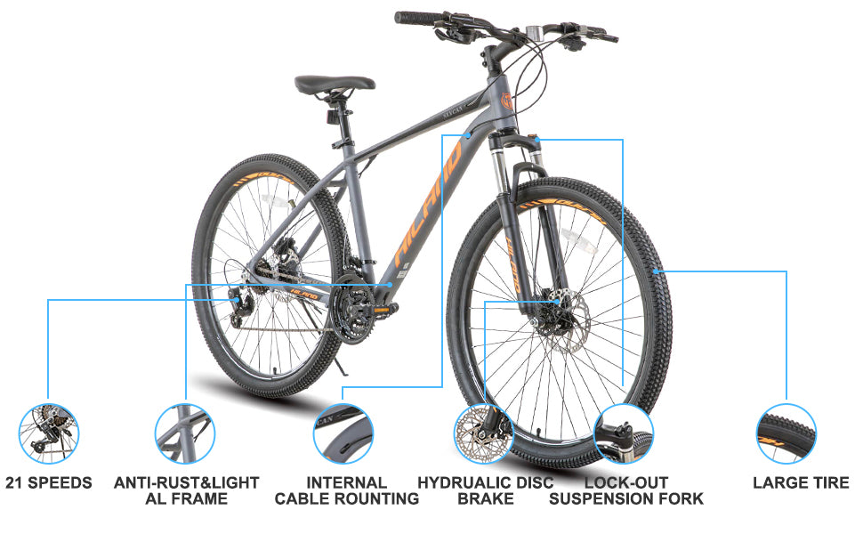 Hiland Aluminum Mountain Bike 21 Speeds,
Hydraulic Disc-Brakes, Lock-Out Suspension Fork, 
27.5 inch Wheel, Bike for Men Mens