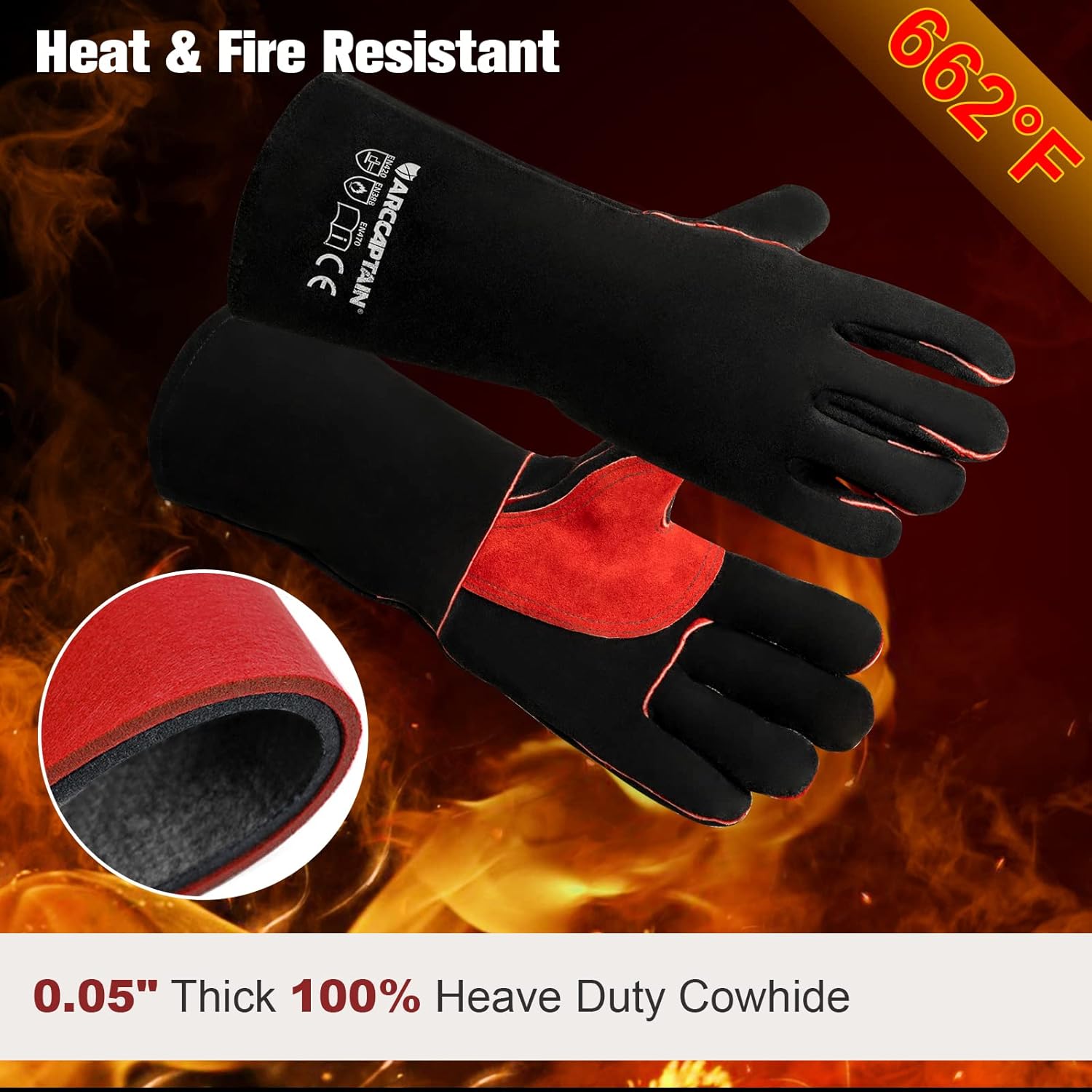 Welding Gloves For Welder Works with Black Palm Welders Thick Cow Split Leather Kitchen Stove Heat Puncture Resistant BBQ Glove