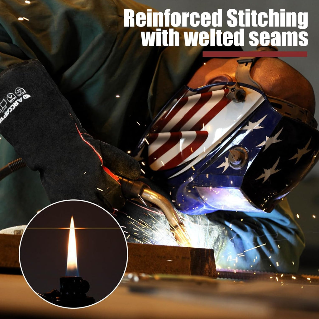 Welding Gloves For Welder Works with Black Palm Welders Thick Cow Split Leather Kitchen Stove Heat Puncture Resistant BBQ Glove