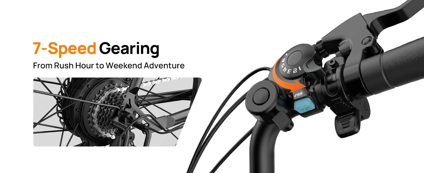 Peak 750W E26 Electric Bike for Adults | 48V 10.4Ah 
Removable Battery, Top Speed 20MPH, 26''X2" Standard Tire, 7-Speeds