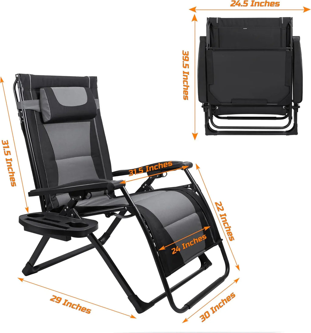 XXL Oversize Recliner , Folding Chair for Camping, 
Patio, Outdoors Zero Gravity Extra Wide Reclining Padded Seats with Sunshade