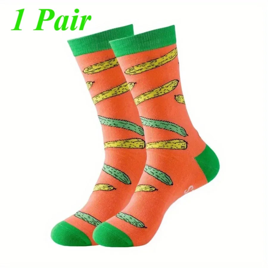 1 Pair of Green Pink Kimchi Socks with Fun Pattern 
Design and Soft Fabric, Suitable for Funny Gift Giving, Humorous