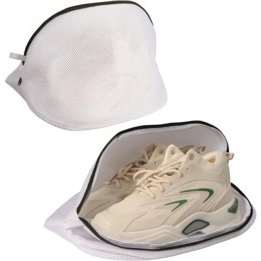 1  Shoe Wash Bag in White, 
with Zipper Closure and Mesh Anti Deformation Design,
 Suitable for Sports Shoes and Boots