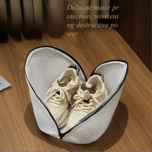1  Shoe Wash Bag in White, 
with Zipper Closure and Mesh Anti Deformation Design,
 Suitable for Sports Shoes and Boots