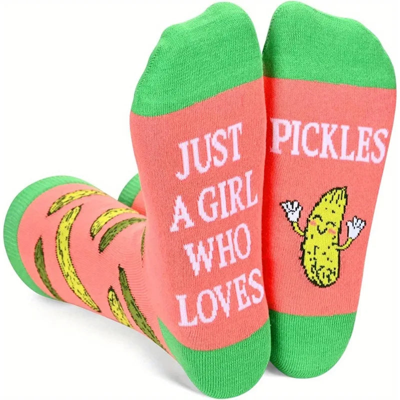 1 Pair of Green Pink Kimchi Socks with Fun Pattern 
Design and Soft Fabric, Suitable for Funny Gift Giving, Humorous