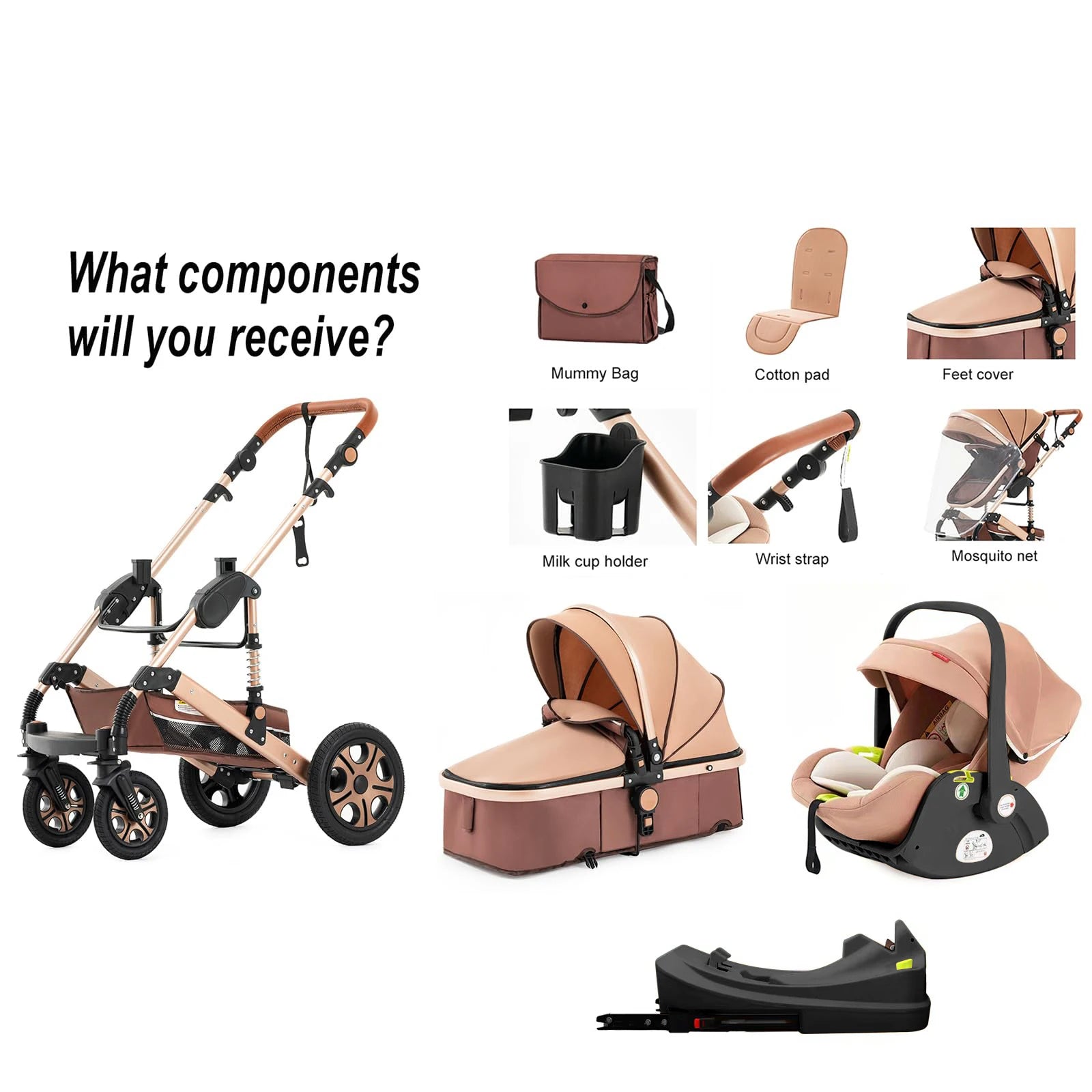 Baby Stroller Combo 
Car Seat Travel System 
for Newborn with Isofix Base,   Baby Carriage 3in1 Reversible Toddler Stroller
