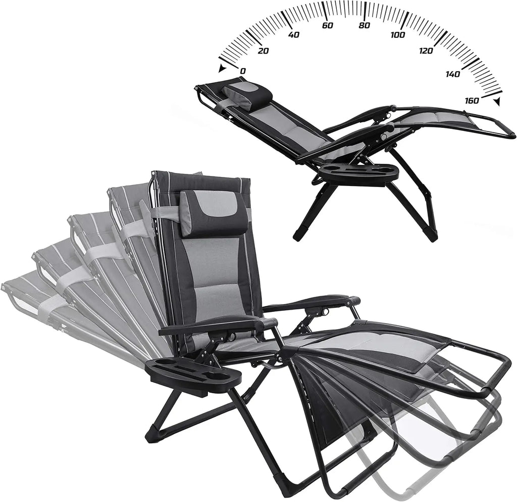 XXL Oversize Recliner , Folding Chair for Camping, 
Patio, Outdoors Zero Gravity Extra Wide Reclining Padded Seats with Sunshade