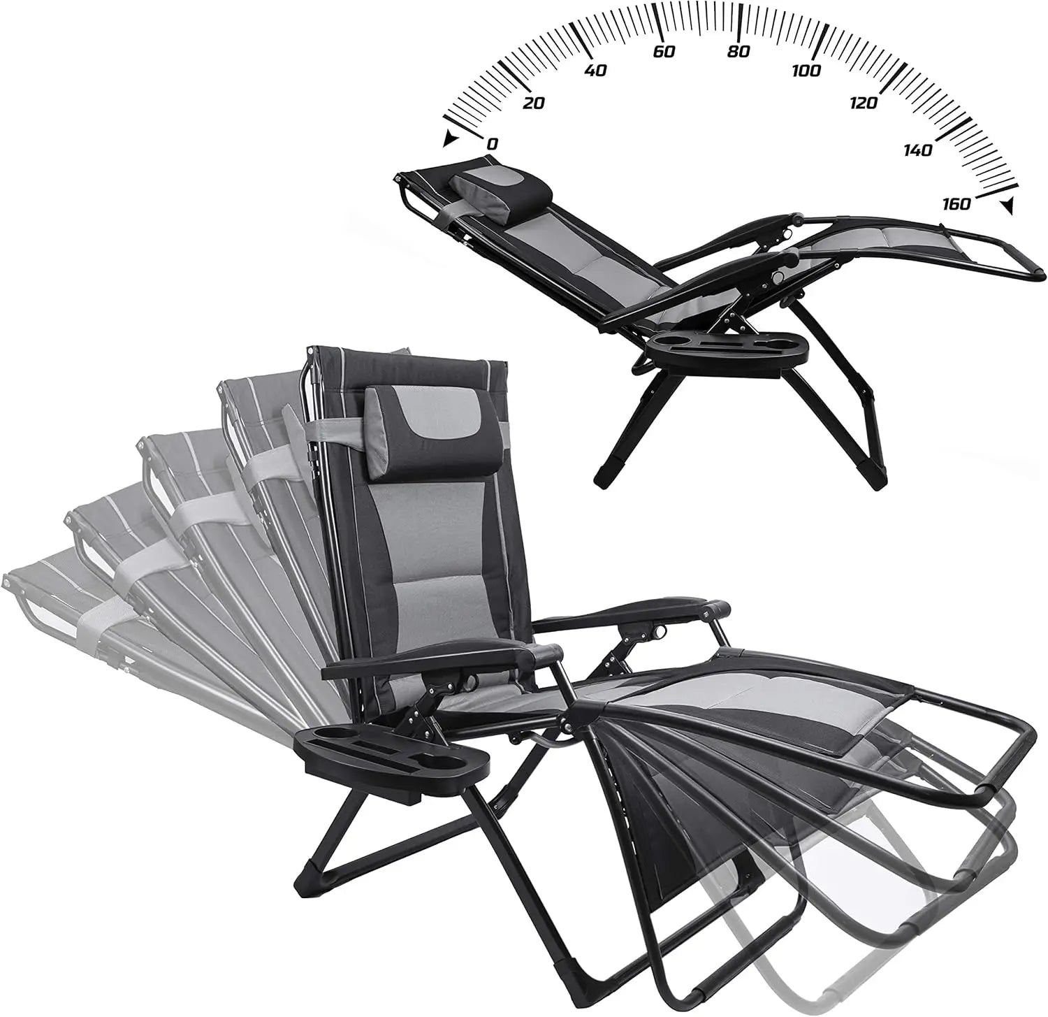 XXL Oversize Recliner , Folding Chair for Camping, 
Patio, Outdoors Zero Gravity Extra Wide Reclining Padded Seats with Sunshade