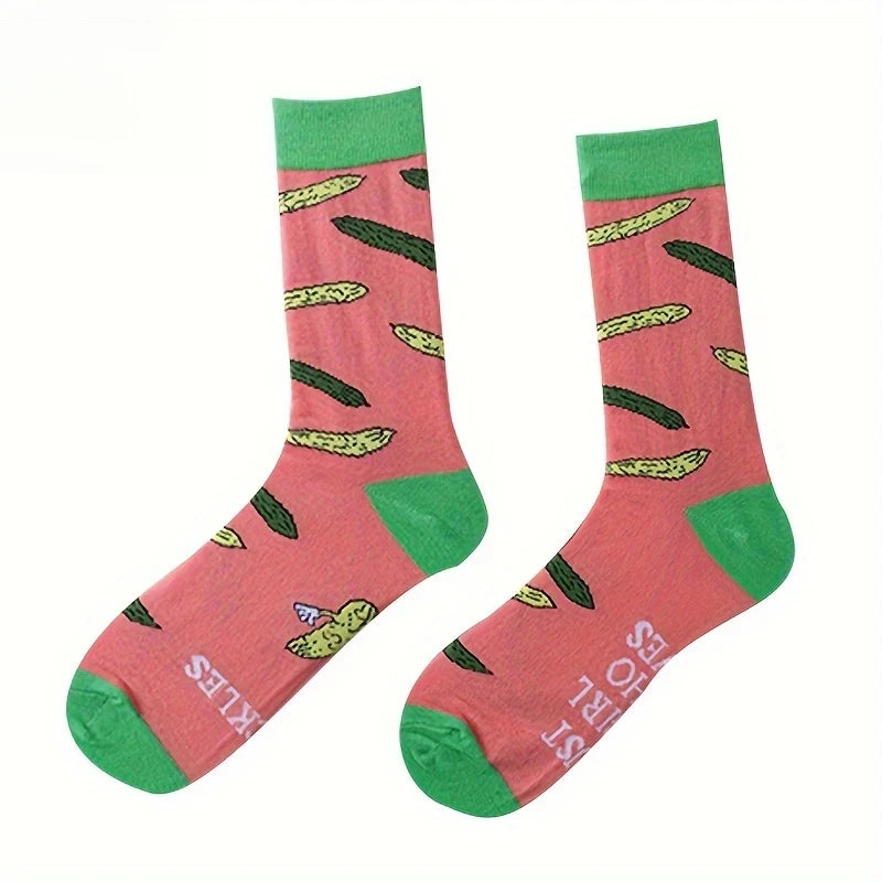 1 Pair of Green Pink Kimchi Socks with Fun Pattern 
Design and Soft Fabric, Suitable for Funny Gift Giving, Humorous