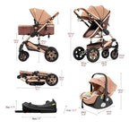 Baby Stroller Combo Car Seat - Infant Pushchair with Carry Cot Foldable Reversible Pram,Travel System with Isofix Base Upto 5lbs