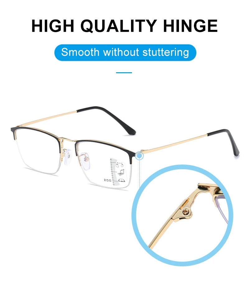 CLLOIO Titanium Alloy Photochromic Reading Glasses Men Progressive Multifocal Glasses Women Anti Blue Light Hyperopia Glasses