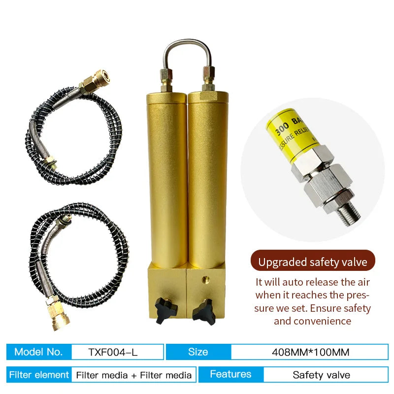 TUXING 300Bar Compressor Oil Water Separator High Pressure Compressor Two Stage Filtration Air Filter for Purifying Air Diving