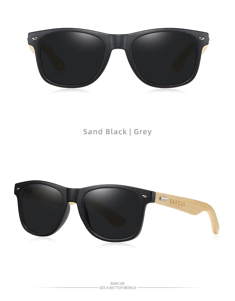 BARCUR Polarized Man Sunglasses Bamboo Sun Glasses for Women Wood UV400 Eyewear Oculos Blue Light Blocking Glasses