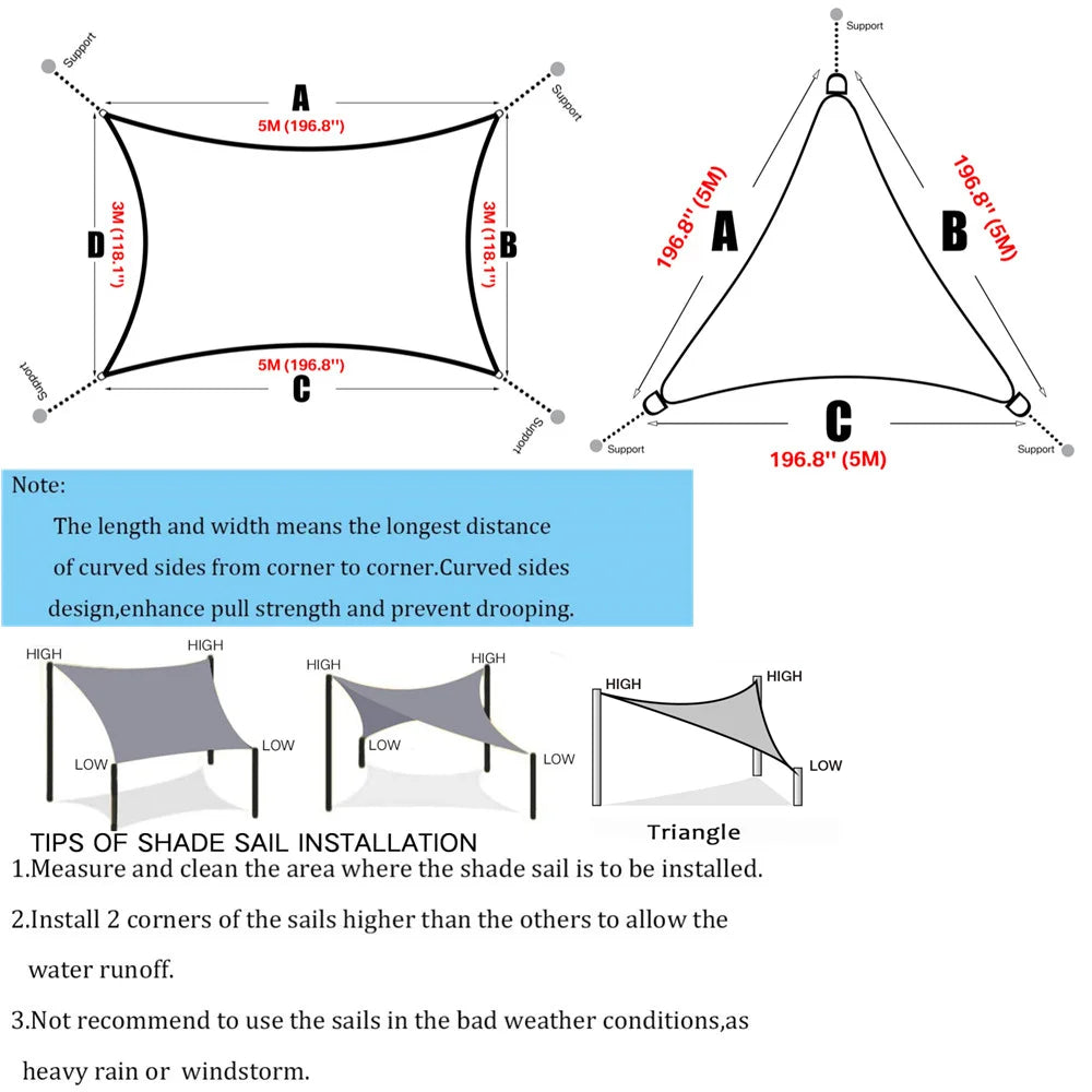 160GSM Waterproof Awning Sunshade Sun Shade Sail For Outdoor Garden Beach Camping Patio Pool Sun Canopy Tent Sun Shelter