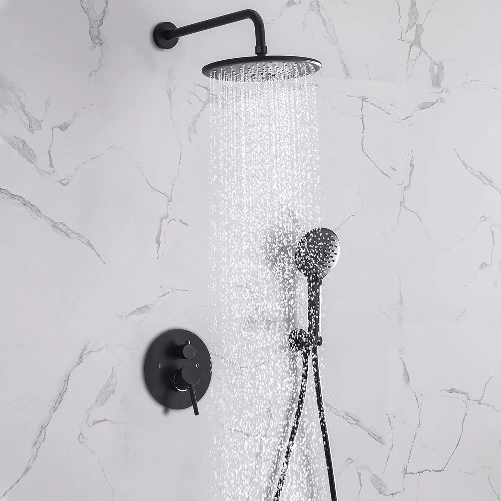 Black Concealed Shower System
Rain Waterfall Bathroom Embedded Shower Faucet Set with Tub Spout