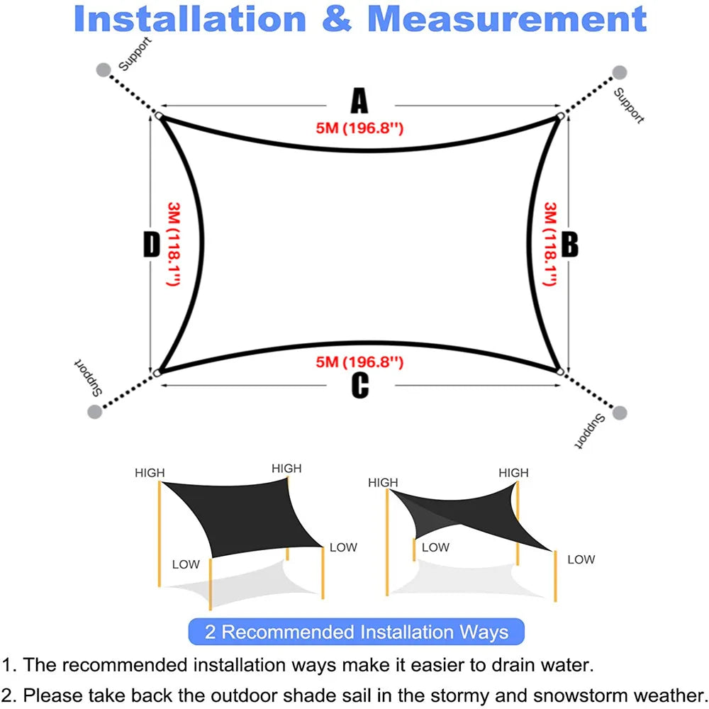 Sun Shade Sail Outdoor Canopy 6/5/4/3M UV Block Shade Cloth Sunscreen Awning with Free Ropes for Garden Patio Pool Cover Shelter