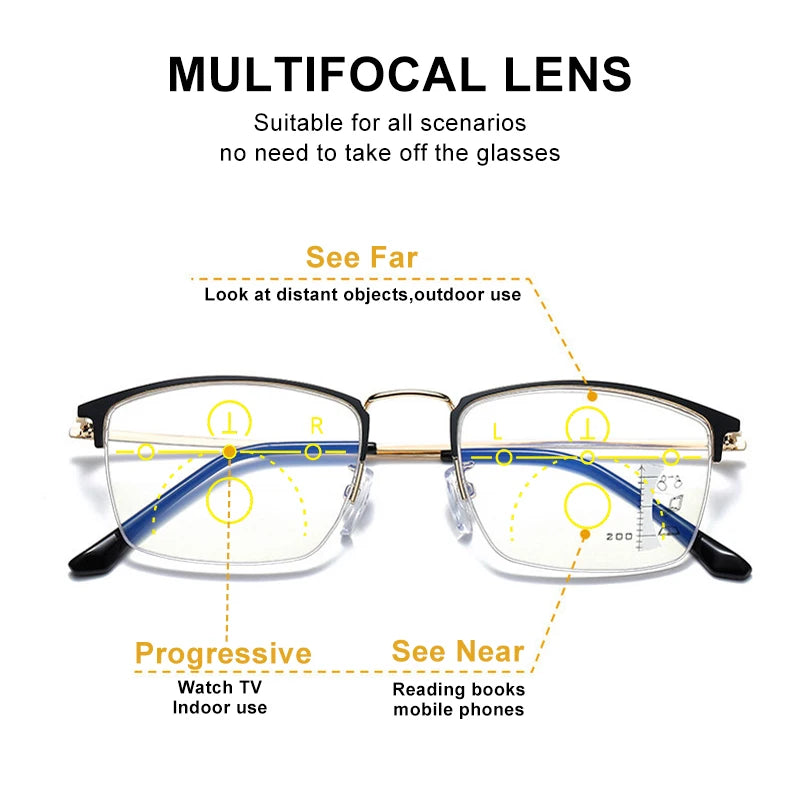 CLLOIO Titanium Alloy Photochromic Reading Glasses Men Progressive Multifocal Glasses Women Anti Blue Light Hyperopia Glasses