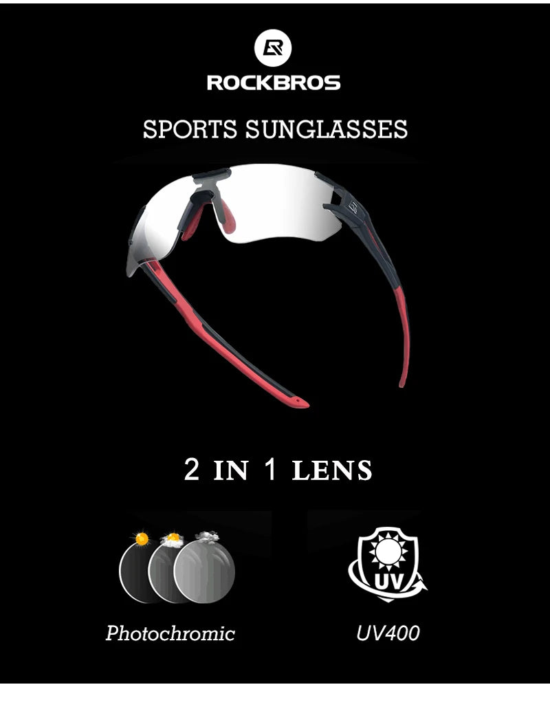 ROCKBROS Cycling Outdoor Bike Photochromatic Glasses Sport Bicycle Sunglasses Goggles Myopia Frame Protection Eyewear
