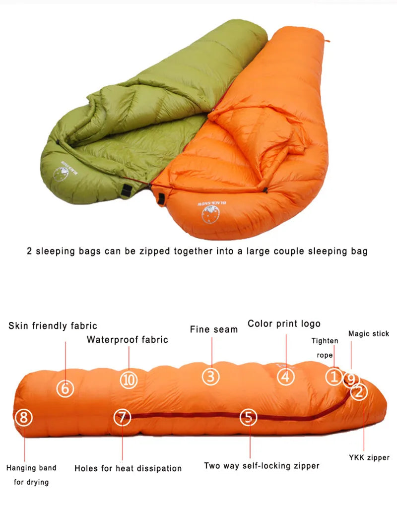 Very Warm White Goose Down Filled Adult Mummy Style Sleeping Bag 
Fit for Winter Thermal 4 Kinds of Thickness Camping Travel