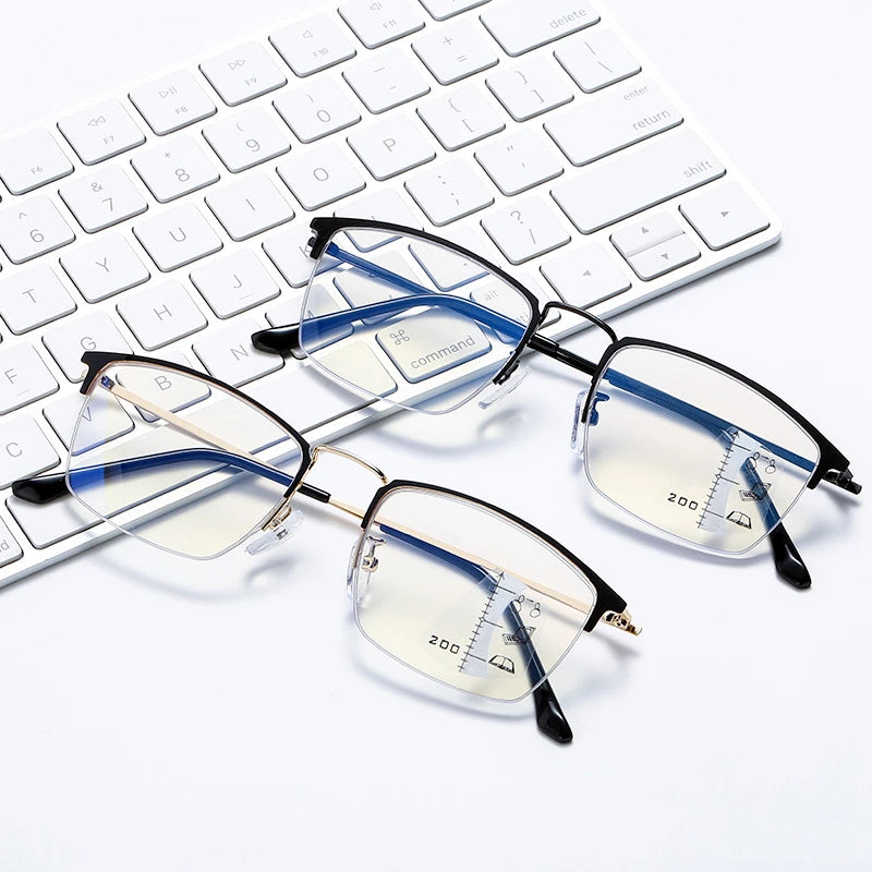 CLLOIO Titanium Alloy Photochromic Reading Glasses Men Progressive Multifocal Glasses Women Anti Blue Light Hyperopia Glasses