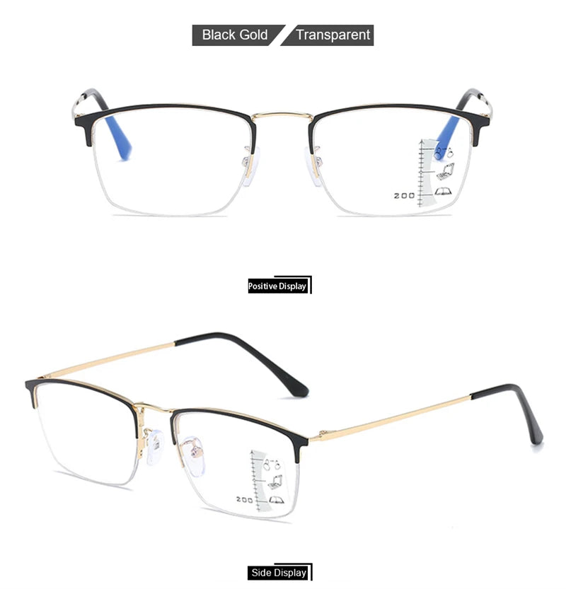 CLLOIO Titanium Alloy Photochromic Reading Glasses Men Progressive Multifocal Glasses Women Anti Blue Light Hyperopia Glasses