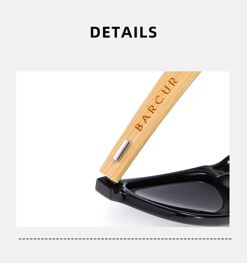 BARCUR Polarized Man Sunglasses Bamboo Sun Glasses for Women Wood UV400 Eyewear Oculos Blue Light Blocking Glasses