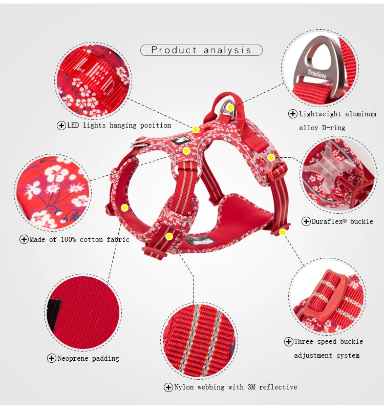 Truelove Pet Dog Harness Floral 
No Pull,      Cotton Fabric Breathable and Reflective Soft for Big ,Medium ,Small, Adjustable Vest