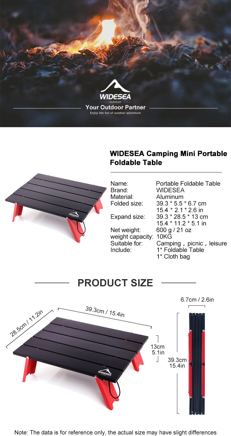 Widesea Camping Mini Portable Foldable Table
Outdoor Picnic Barbecue 
Tableware Ultra Light , bed desk