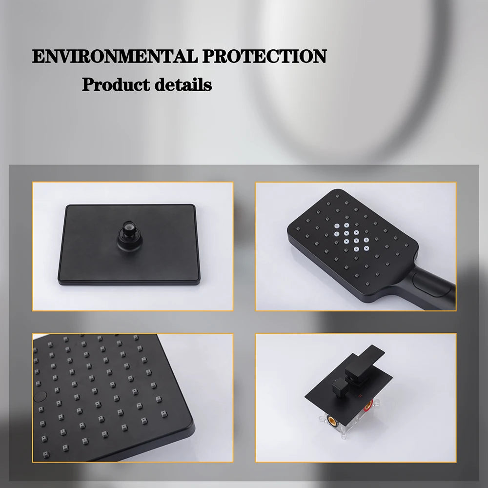 Black Concealed Shower System
Rain Waterfall Bathroom Embedded Shower Faucet Set with Tub Spout