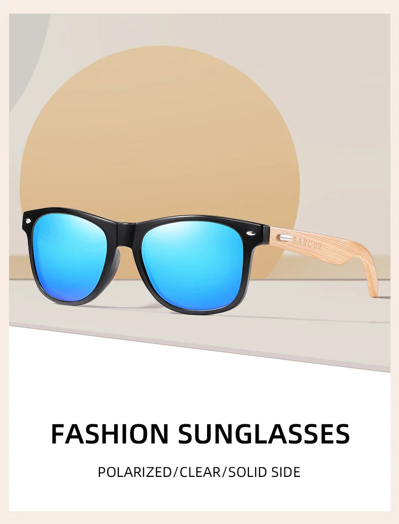 BARCUR Polarized Man Sunglasses Bamboo Sun Glasses for Women Wood UV400 Eyewear Oculos Blue Light Blocking Glasses
