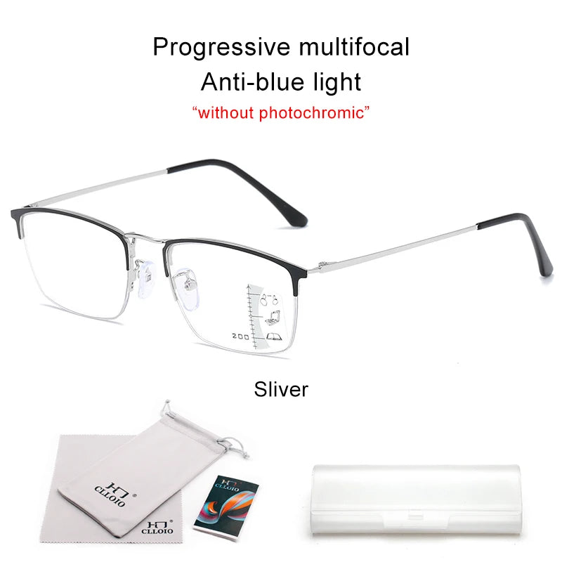 CLLOIO Titanium Alloy Photochromic Reading Glasses Men Progressive Multifocal Glasses Women Anti Blue Light Hyperopia Glasses