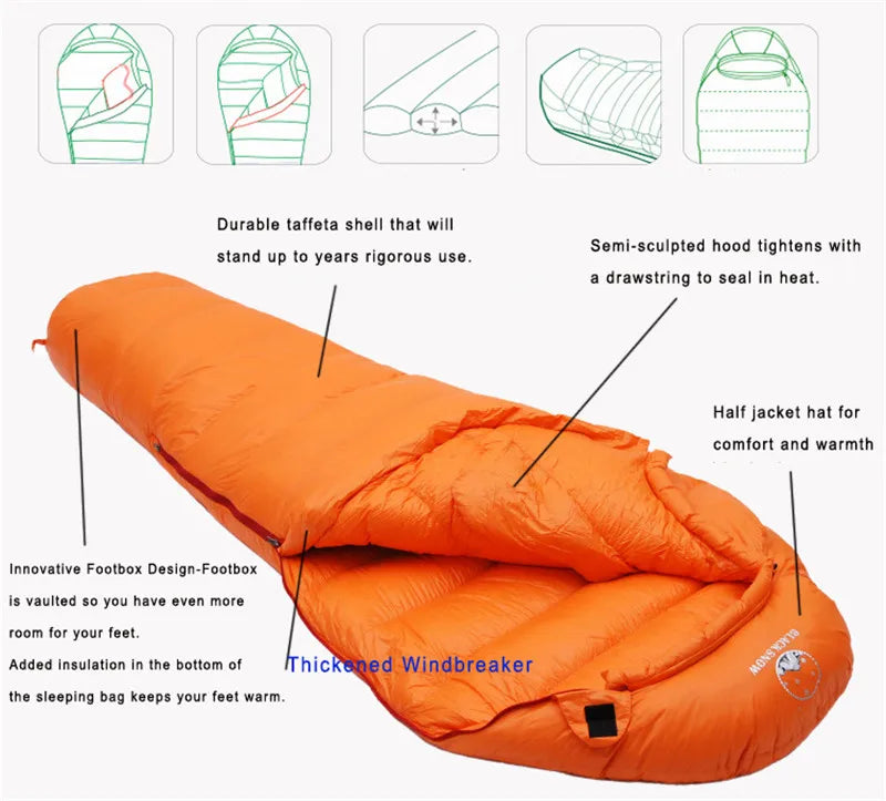 Very Warm White Goose Down Filled Adult Mummy Style Sleeping Bag 
Fit for Winter Thermal 4 Kinds of Thickness Camping Travel