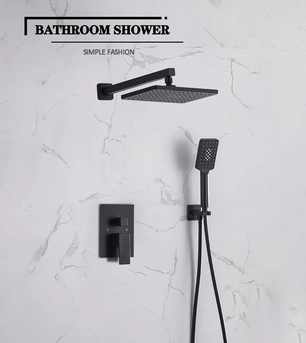 Black Concealed Shower System
Rain Waterfall Bathroom Embedded Shower Faucet Set with Tub Spout