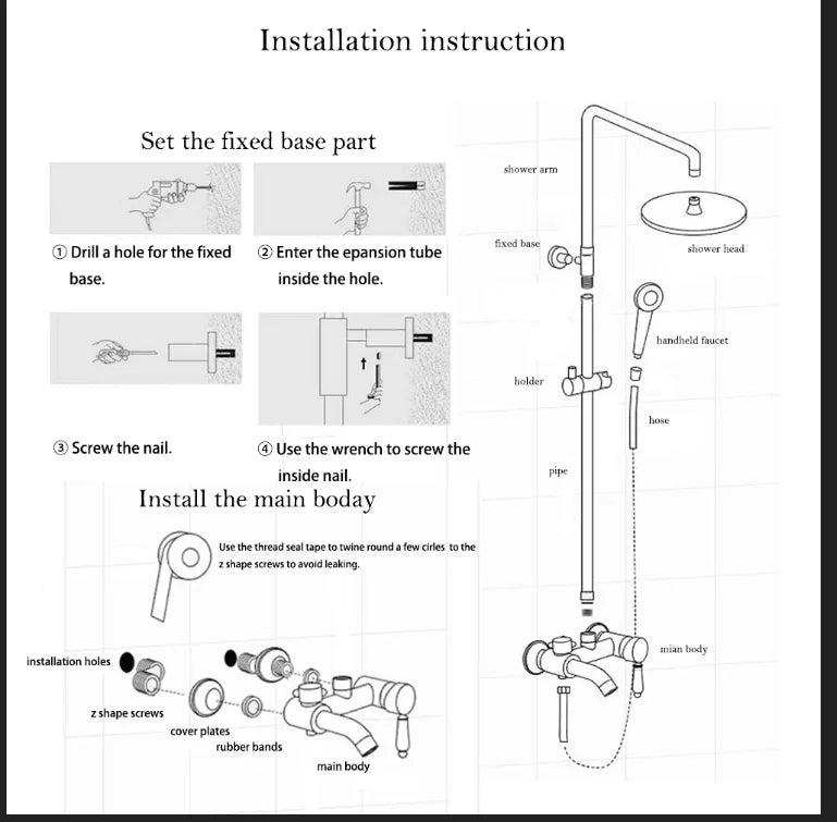 ZAPPO Matte Black Bathroom Shower Set 8 inch Rainfall , Wall Mounted 3-4 Function System & ABS Shelf