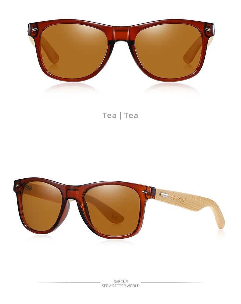 BARCUR Polarized Man Sunglasses Bamboo Sun Glasses for Women Wood UV400 Eyewear Oculos Blue Light Blocking Glasses