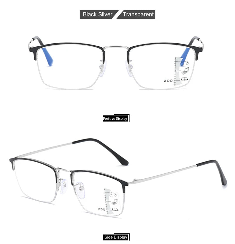 CLLOIO Titanium Alloy Photochromic Reading Glasses Men Progressive Multifocal Glasses Women Anti Blue Light Hyperopia Glasses