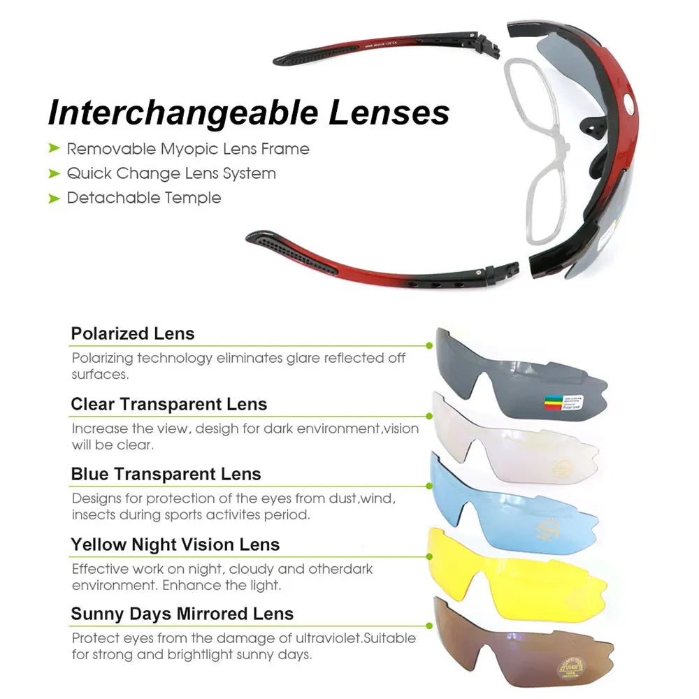 MOVIGOR Polarized Cycling Glasses Sports Men's Sunglasses Road Mountain Bicycle Riding Protection Goggles Eyewear Women 5 Lens