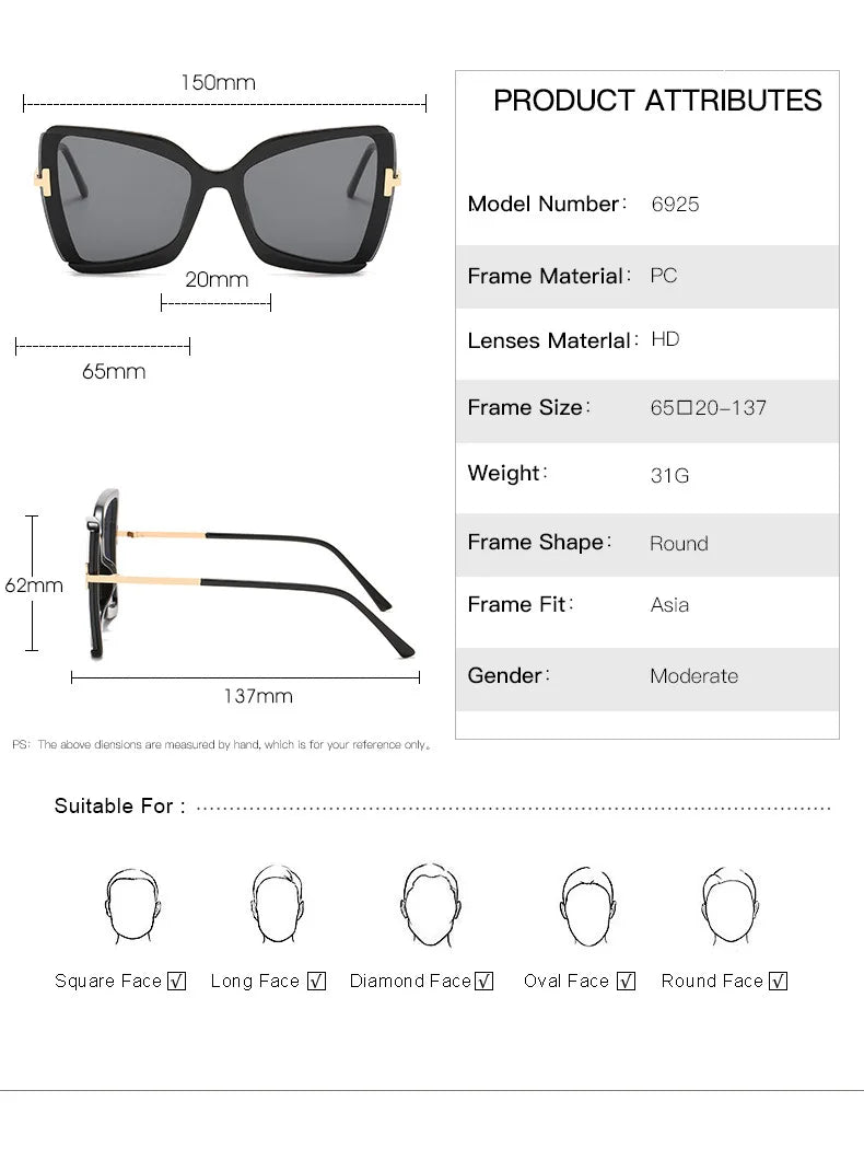 Cat Eye Sunglasses Women Fashion Luxulry Brand Design Retro Glasses Frame For Men Oversized Gradient Eyeglasses Spectacle UV400