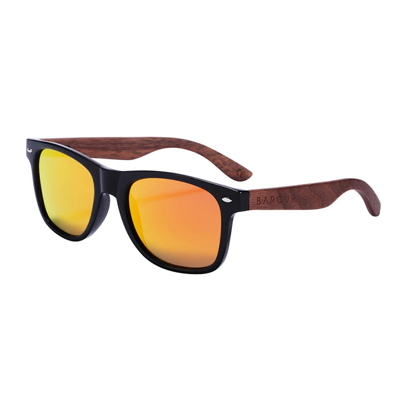 BARCUR High Quality Black Walnut Sunglasses Anti-Reflecti Men Women Mirror Sun Glasses Male UV400 Wooden Sunglass Shades Oculos