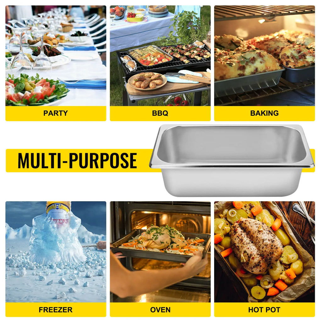 SucceBuy 8.5L-20.5L Buffet Chafing Dishes Gastronorm Pans 

Steam Table Stainless Steel Food Container for Party BBQ Baking