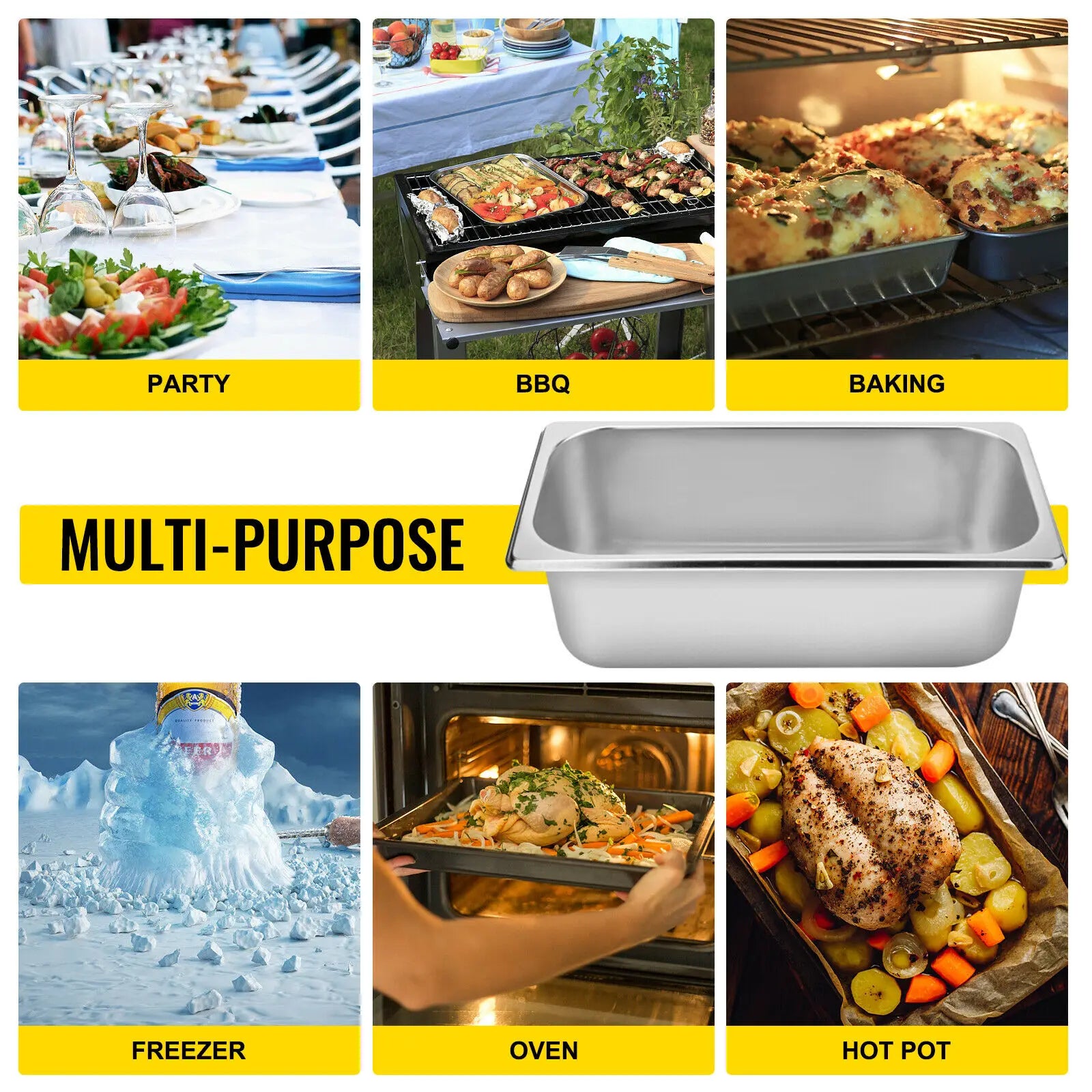 SucceBuy 8.5L-20.5L Buffet Chafing Dishes Gastronorm Pans 

Steam Table Stainless Steel Food Container for Party BBQ Baking