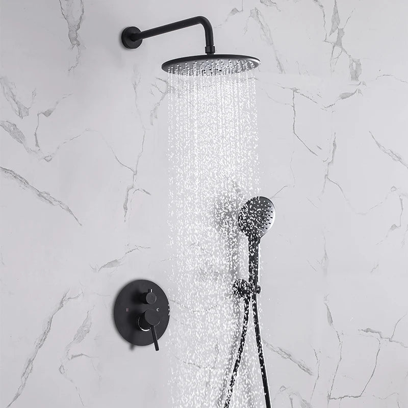 Black Concealed Shower System
Rain Waterfall Bathroom Embedded Shower Faucet Set with Tub Spout