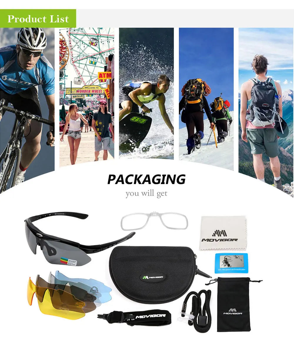 MOVIGOR Polarized Cycling Glasses Sports Men's Sunglasses Road Mountain Bicycle Riding Protection Goggles Eyewear Women 5 Lens
