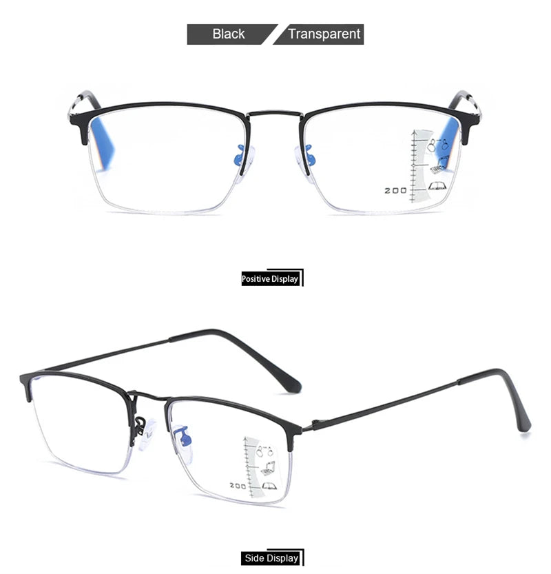CLLOIO Titanium Alloy Photochromic Reading Glasses Men Progressive Multifocal Glasses Women Anti Blue Light Hyperopia Glasses