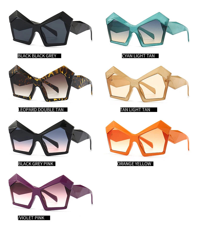 Fashion Oversized Irregular Cat Eye Sunglasses Women 2021 New Luxury Brand Designer Punk Big Frame Glasses Men Shades UV400