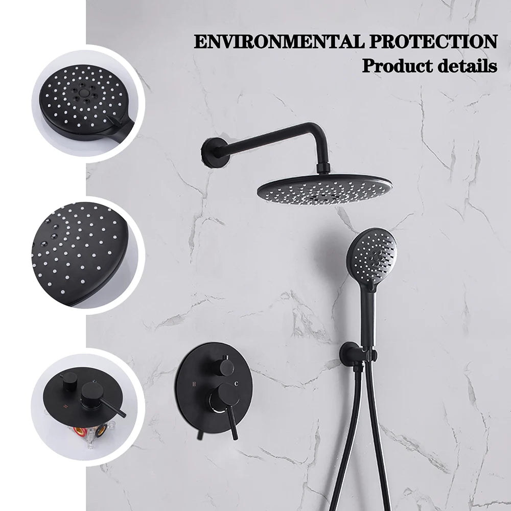 Black Concealed Shower System
Rain Waterfall Bathroom Embedded Shower Faucet Set with Tub Spout